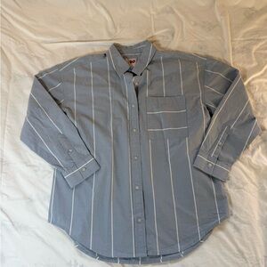 Woman’s Light Blue Vertical Stripe Button-Up Shirt